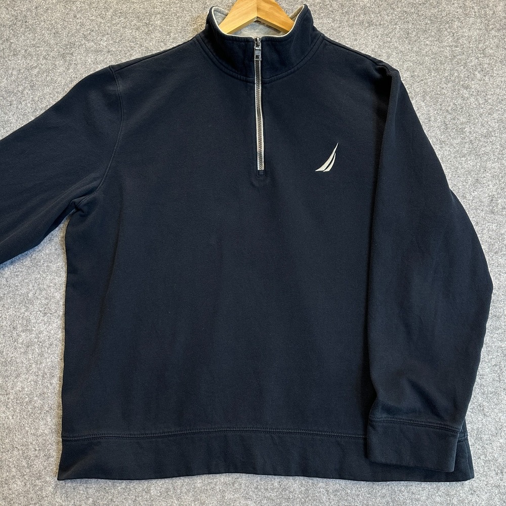 Nautica Quarter Zip Sweatshirt Men's Size XL Navy Blue Fleece Embroidered‎ Logo